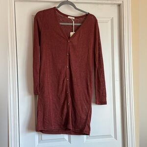 New La Miel Small Burgundy Rust Long Button Down Lightweight Cardigan Sweater